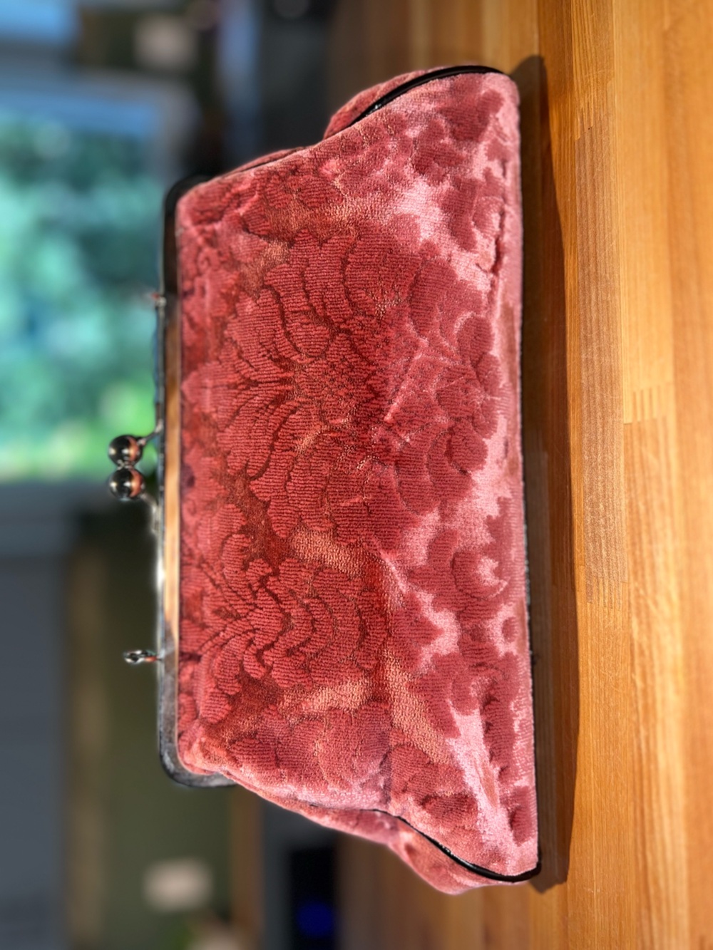 💖Glenda Gies Pink Rose Burnout Velvet Brooch Clutch Satchel - Picture 4 of 6